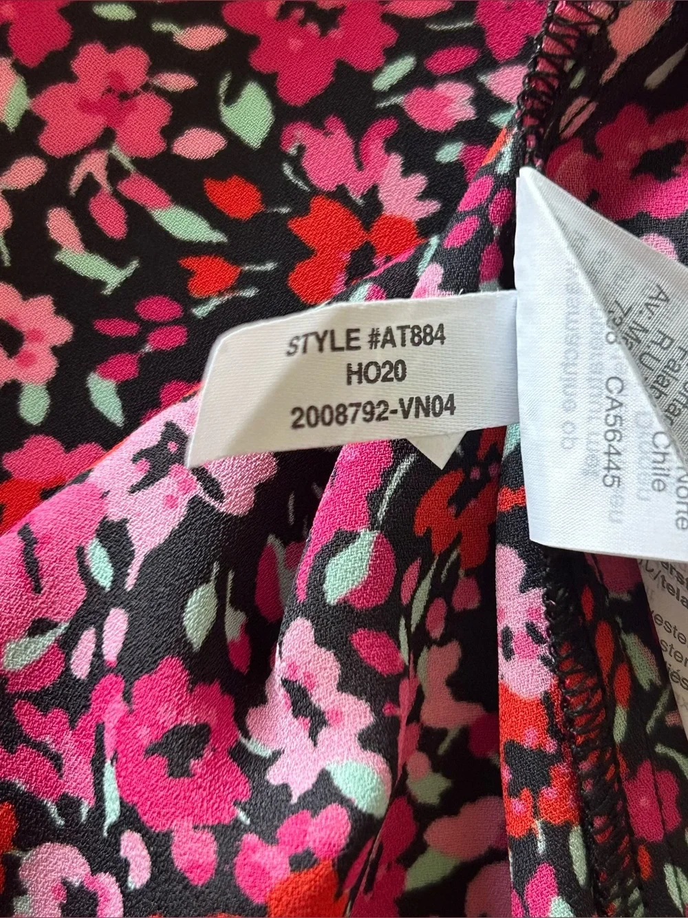 J CREW Factory Women L Pink Red Floral Flowers on Black Long Sleeve Blouse Top.